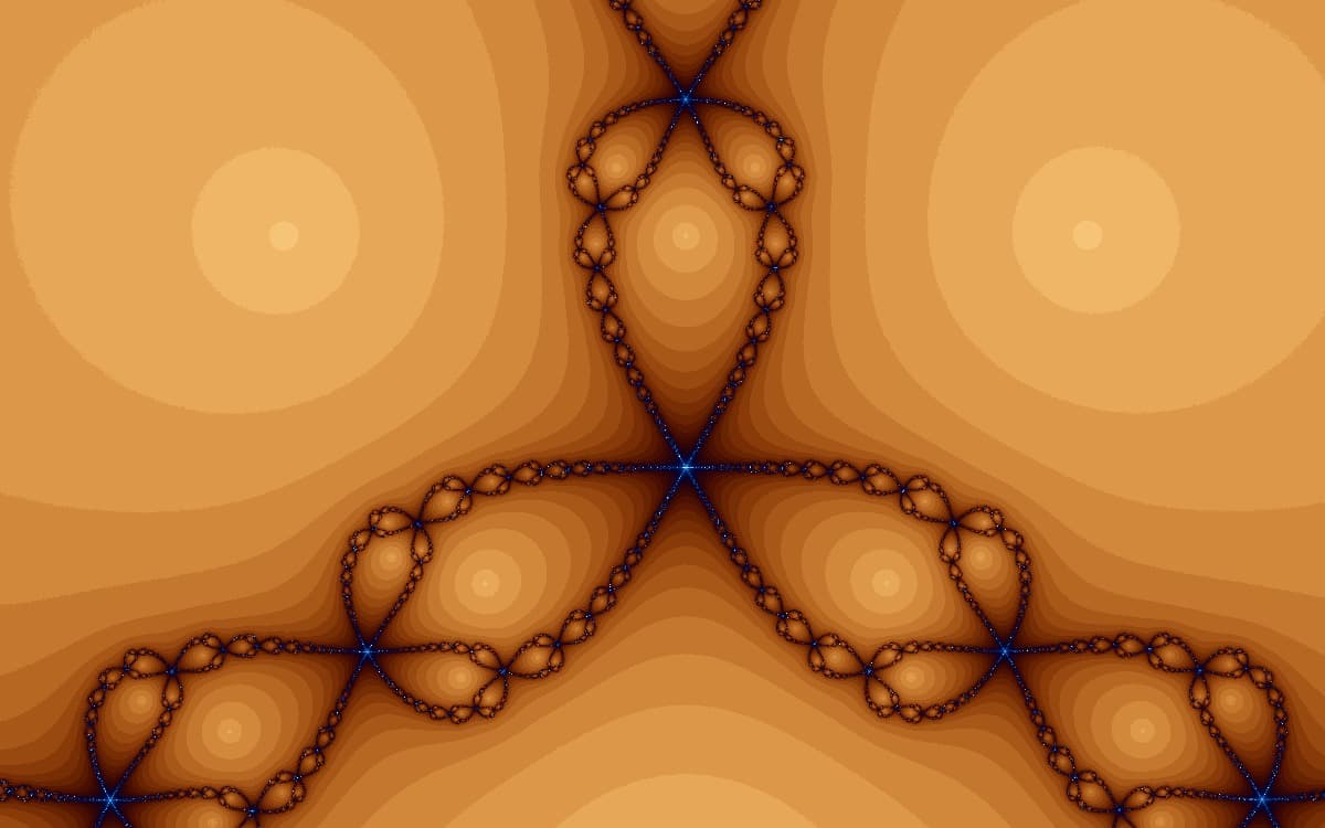 Newton fractal for z³ − 1: three basins meet along wheel-spoke lines with spiral boundary detail