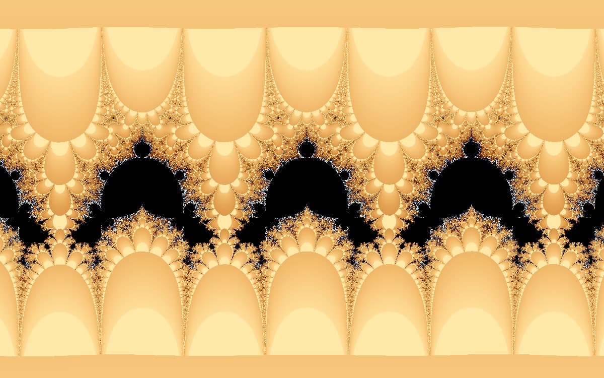 Layered gold plumes and fans repeating at regular vertical intervals in the Cosh Mandelbrot fractal
