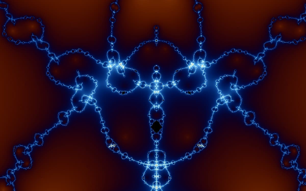 The Inverted Lambda fractal with dark lobes split by bright fault lines and knot-like structures