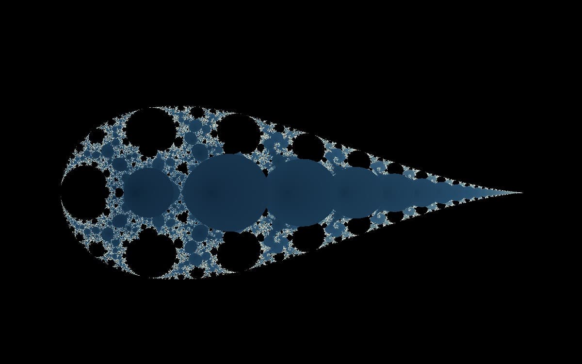 Cross-symmetric Magnet Type 2 Julia view with four repeating sectors of rings, bead chains and lobes